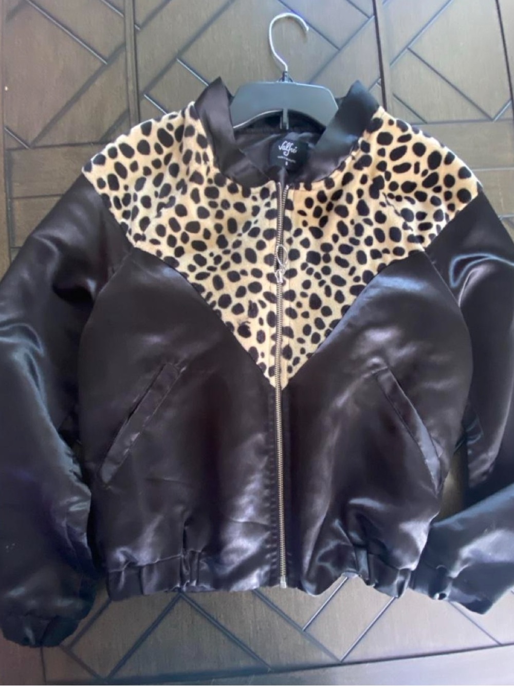 Valfre Black Bomber Jacket with Leopard Yoke